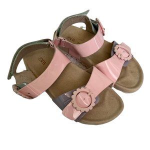 ZARA Kids NWOT pink purple aqua floral patent leather sandals Size 25